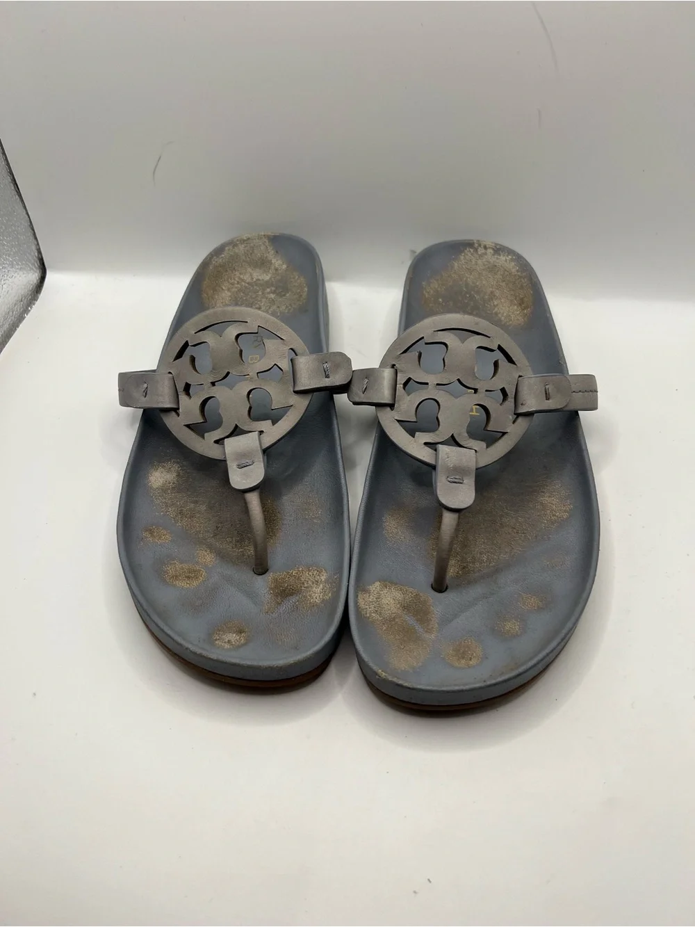 Tory Burch Gray Logo Logo-Thong Sandals
